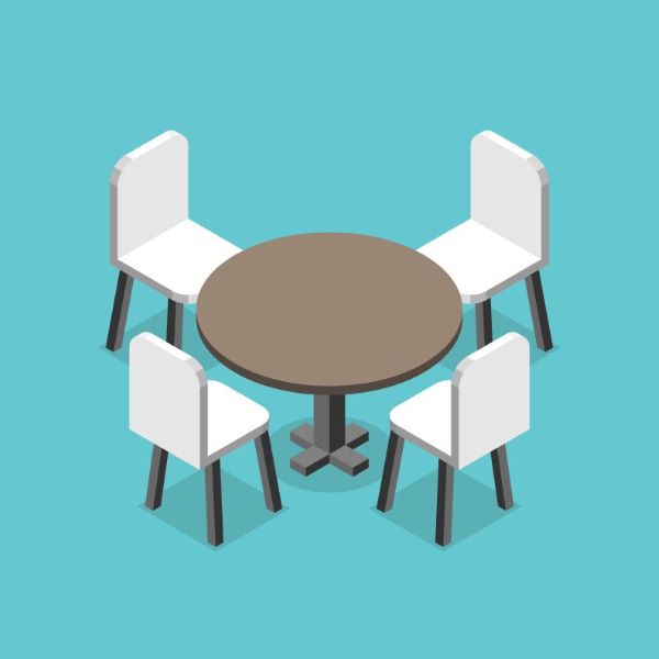 Illustratie van een ronde tafel met vier stoelen erom heen
